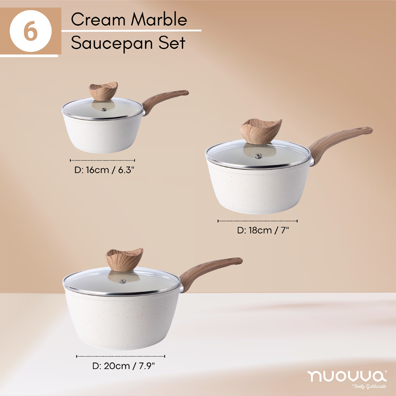 Cream Granite Non-Stick Saucepan Set with Lids (2 pieces / 3 pieces) by Nuovva