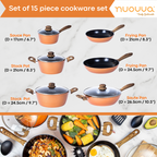 Kitchen Cookware Set of 5, 8, 15 & 35pcs with Lids - Multiple Colours