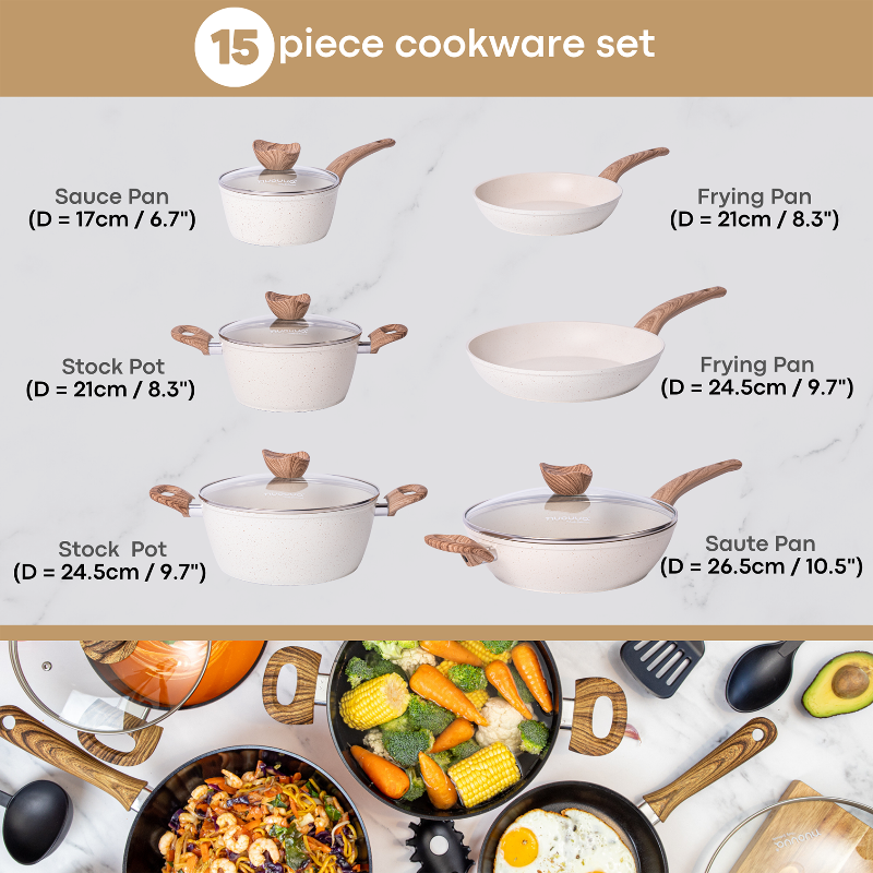 Cream Kitchen Cookware Set with Lids - 15-Pieces