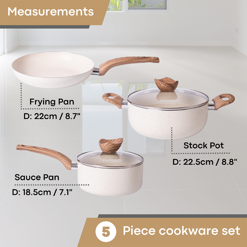 Cream Granite Kitchen Cookware Set with Lids – 5-Pieces
