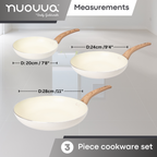 Cream Frying Pan Set for Induction, Gas & Electric Hob (3 Piece) by Nuovva