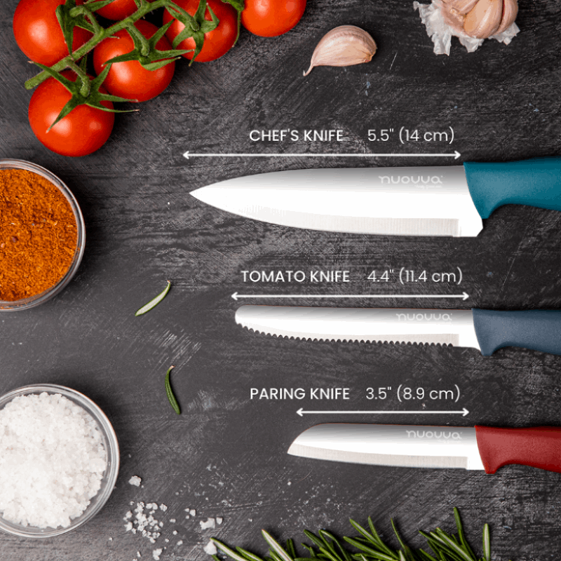 Dull Multicolour Kitchen Knife Set, Stainless Steel Non-Stick Blades - 3 pieces, by Nuovva