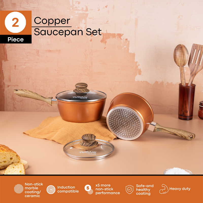 Copper Non-Stick Saucepan Set with Lid (2 Piece / 3 Piece) by Nuovva
