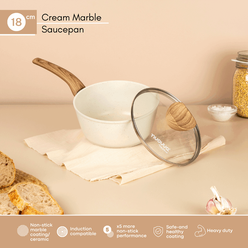 Cream Granite Non-Stick Saucepan with Lid - 18cm, by Nuovva
