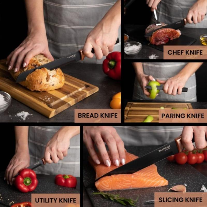 Sharp Kitchen Knife Set With Acrylic Block, 6 piece (Multiple Colours), by Nuovva