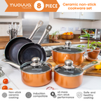 Copper Kitchen Cookware Set of 35, 15, 8, 5pcs with Lids (Multiple Set Sizes)