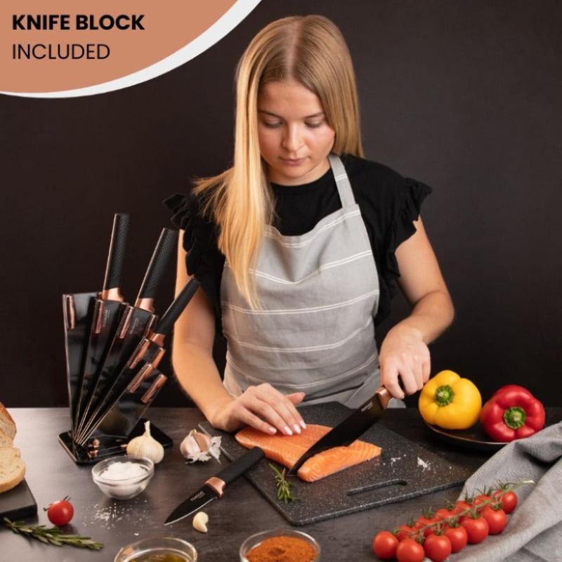 Copper Sharp Kitchen Knife Set With Acrylic Block - 6 piece, by Nuovva
