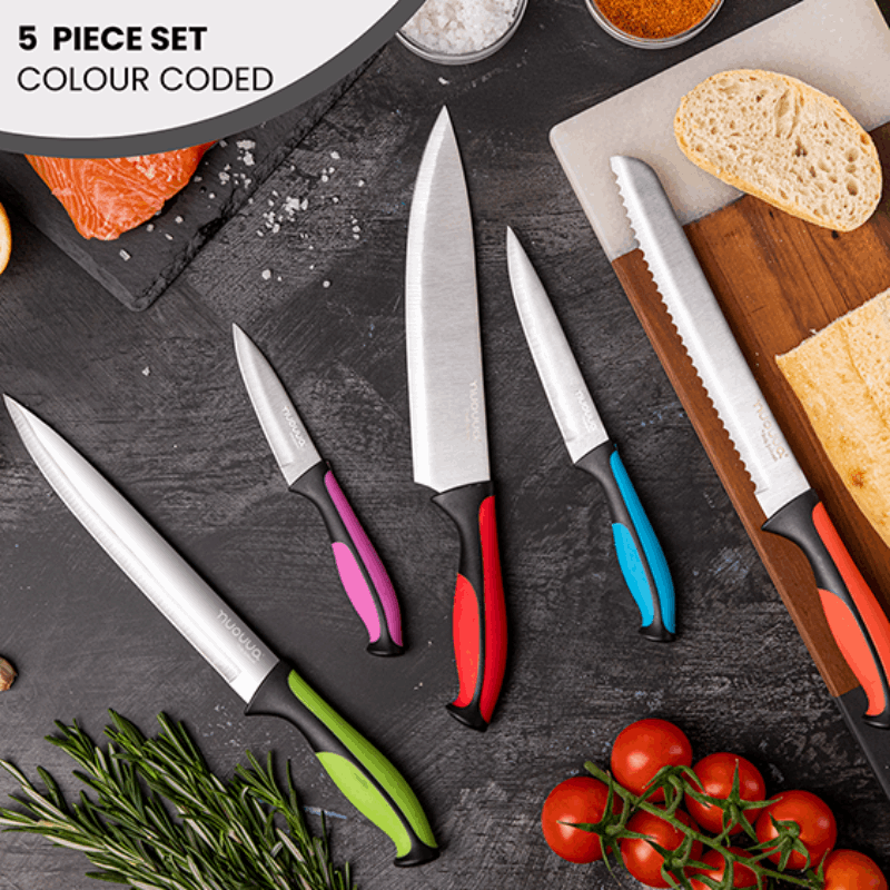 Sharp Kitchen Knife Set With Acrylic Block, 6 piece (Multiple Colours), by Nuovva