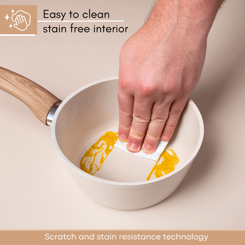 Cream Granite Non-Stick Saucepan with Lid - 18cm, by Nuovva