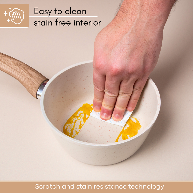 Cream Granite Non-Stick Saucepan with Lid (Multiple Set Sizes), by Nuovva