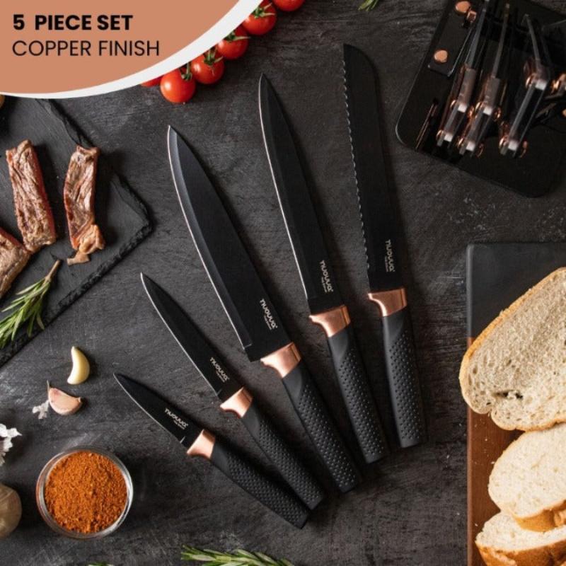 Copper Sharp Kitchen Knife Set With Acrylic Block - 6 piece, by Nuovva