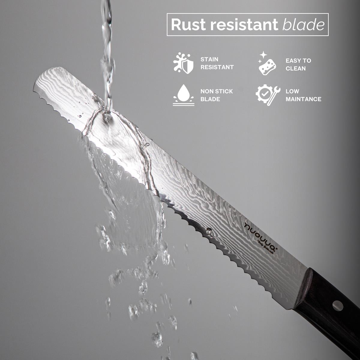 Japanese Steel 67-Layer Damascus Style Serrated Bread Knife with Pakkawood Handle, by Nuovva