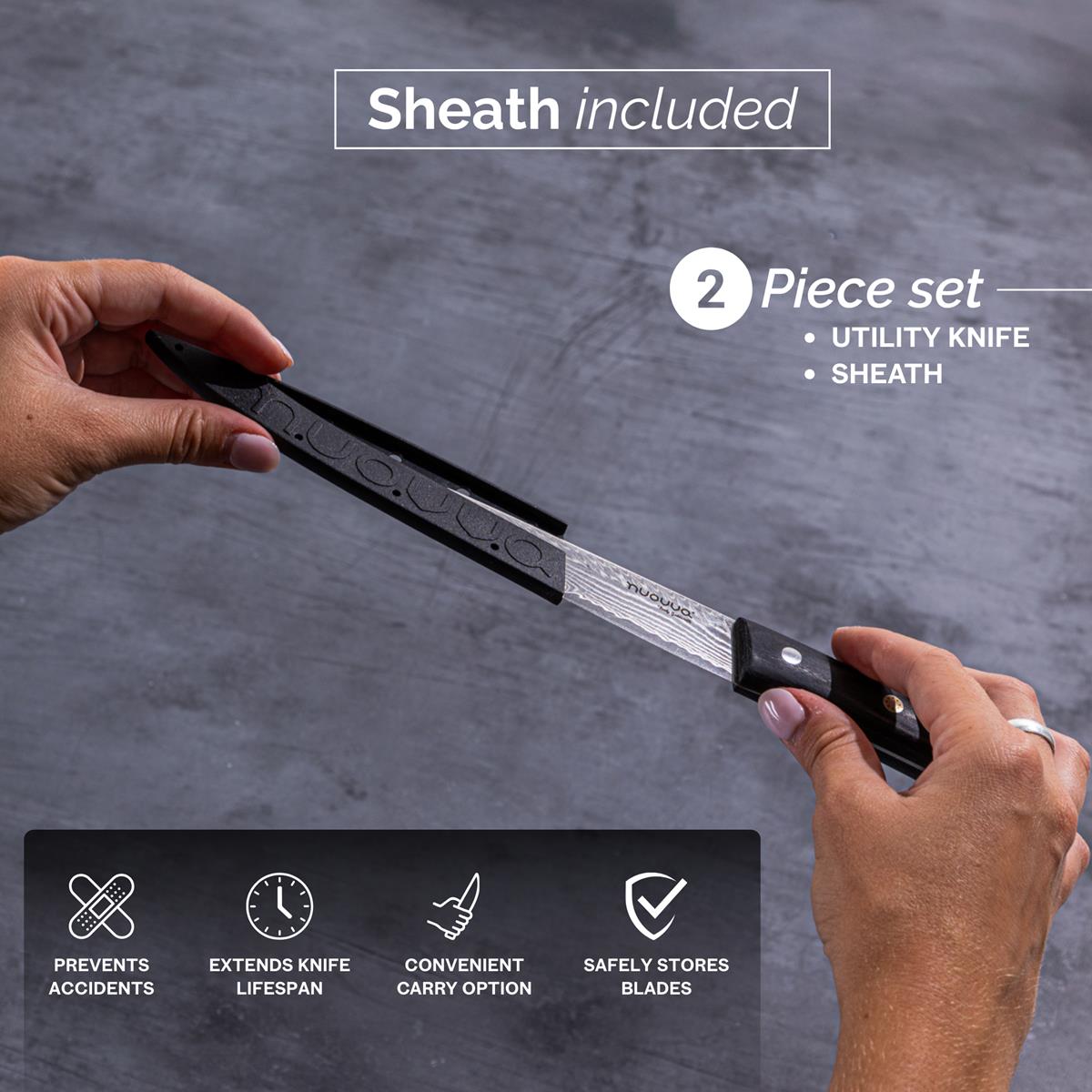 Japanese Steel 67-Layer Damascus Style Utility Knife with Pakkawood Handle, by Nuovva