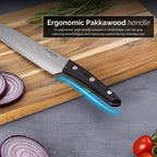 Japanese Steel Damascus Style Kitchen Knives with Pakkawood Handles - Multiple Variants, by Nuovva