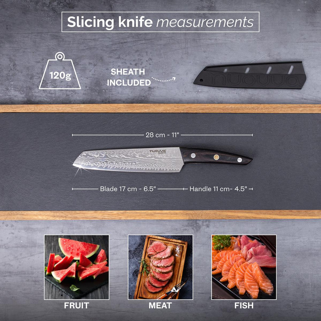 Japanese Steel Damascus Style Kitchen Knives with Pakkawood Handles - Multiple Variants, by Nuovva