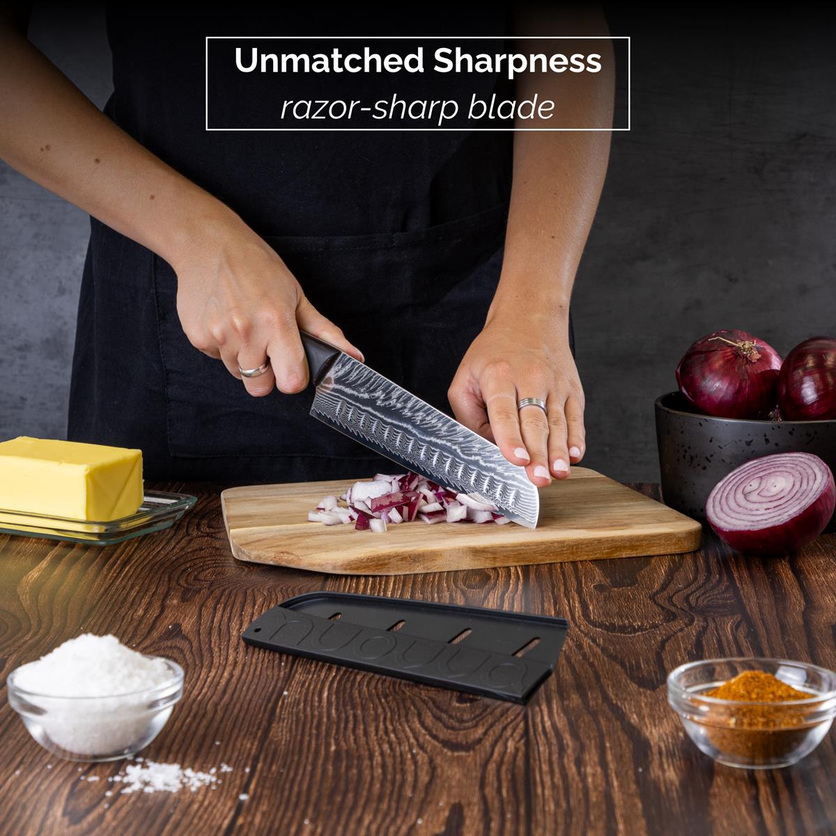 Japanese Steel Damascus Style Kitchen Knives with Pakkawood Handles - Multiple Variants, by Nuovva