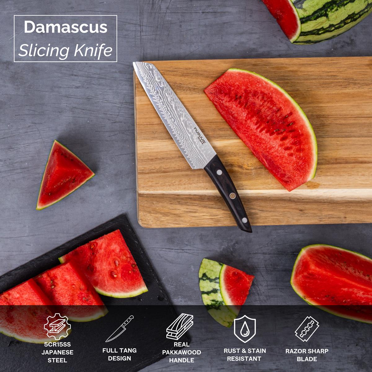 Japanese Steel Damascus Style Kitchen Knives with Pakkawood Handles - Multiple Variants, by Nuovva