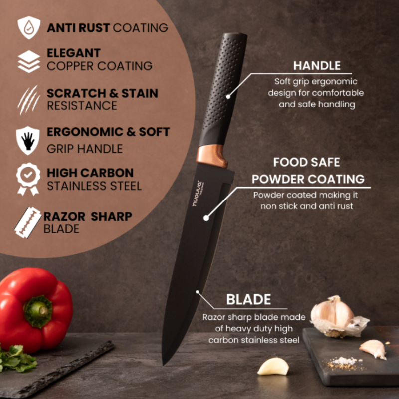 Copper Sharp Kitchen Knife Set With Acrylic Block - 6 piece, by Nuovva