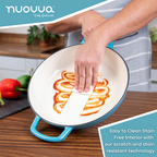 Shallow Cast Iron Casserole Dish with Lid - 32cm - 3.5L (Multiple Colours), by Nuovva
