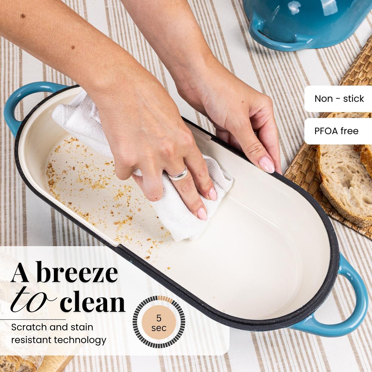 Enamelled Cast Iron Bread Loaf Pot – Non-Stick Dutch Oven, 32cm x 14cm (Multiple Colours),by Nuovva