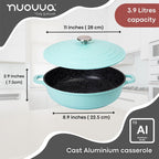 Teal Aluminium Shallow Casserole Pan with Lid - 28cm - 3.9L, by Nuovva