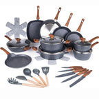 Kitchen Cookware Set of 5, 8, 15 & 35pcs with Lids - Multiple Colours