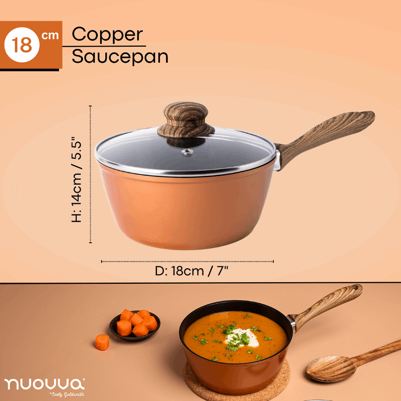 Copper Non-Stick Saucepan with Lid - 18cm, by Nuovva
