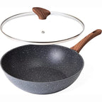 Induction Non-Stick Wok Pan – Deep Stir Fry Pan With Lid - 28cm, by Nuovva