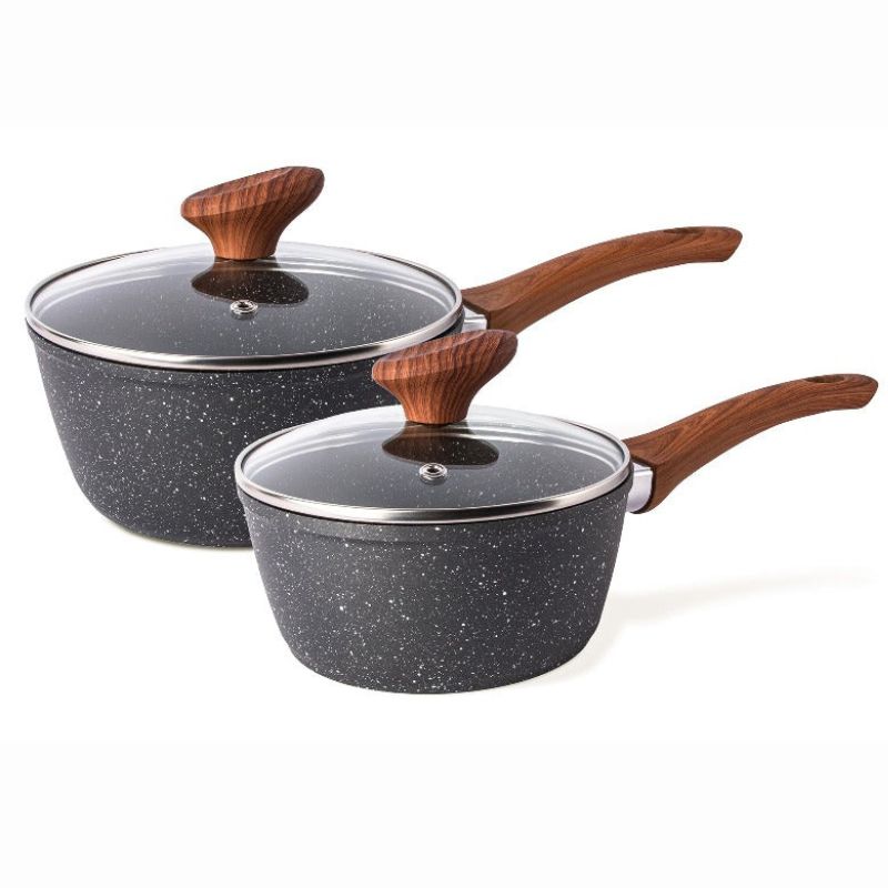 Marble Granite Non-Stick Saucepan with Lid (Multiple Set Sizes) by Nuovva