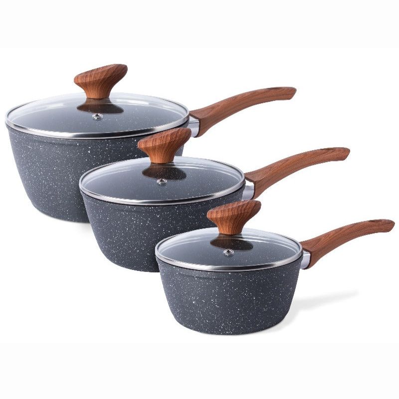 Marble Granite Non-Stick Saucepan Set with Lids (2 pieces / 3 pieces) by Nuovva