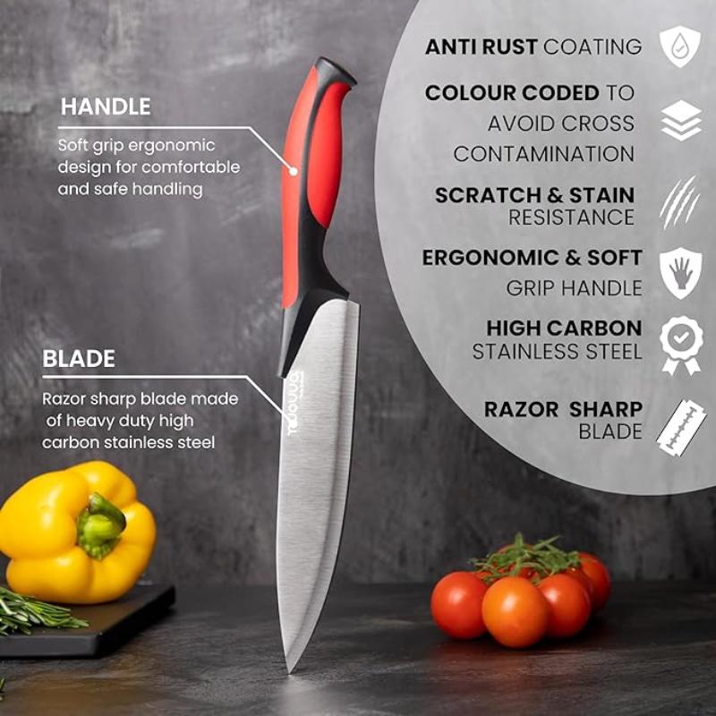 Professional Multicolour Kitchen Knife Set with Acrylic Block - 17 Pieces, by Nuovva