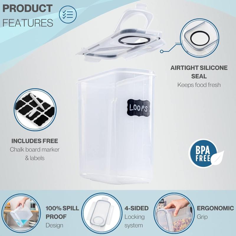 Cereal Storage Containers For Pantries Airtight BPA-Free 4L - 8pcs, by Nuovva
