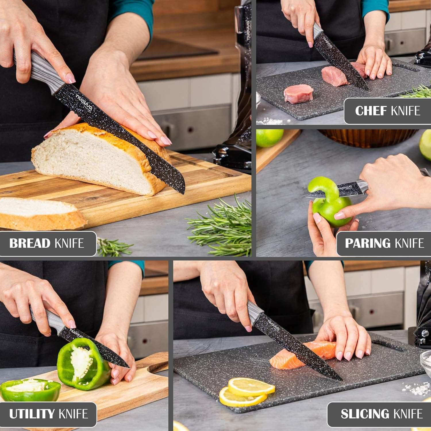 Sharp Kitchen Knife Set With Acrylic Block, 6 piece (Multiple Colours), by Nuovva