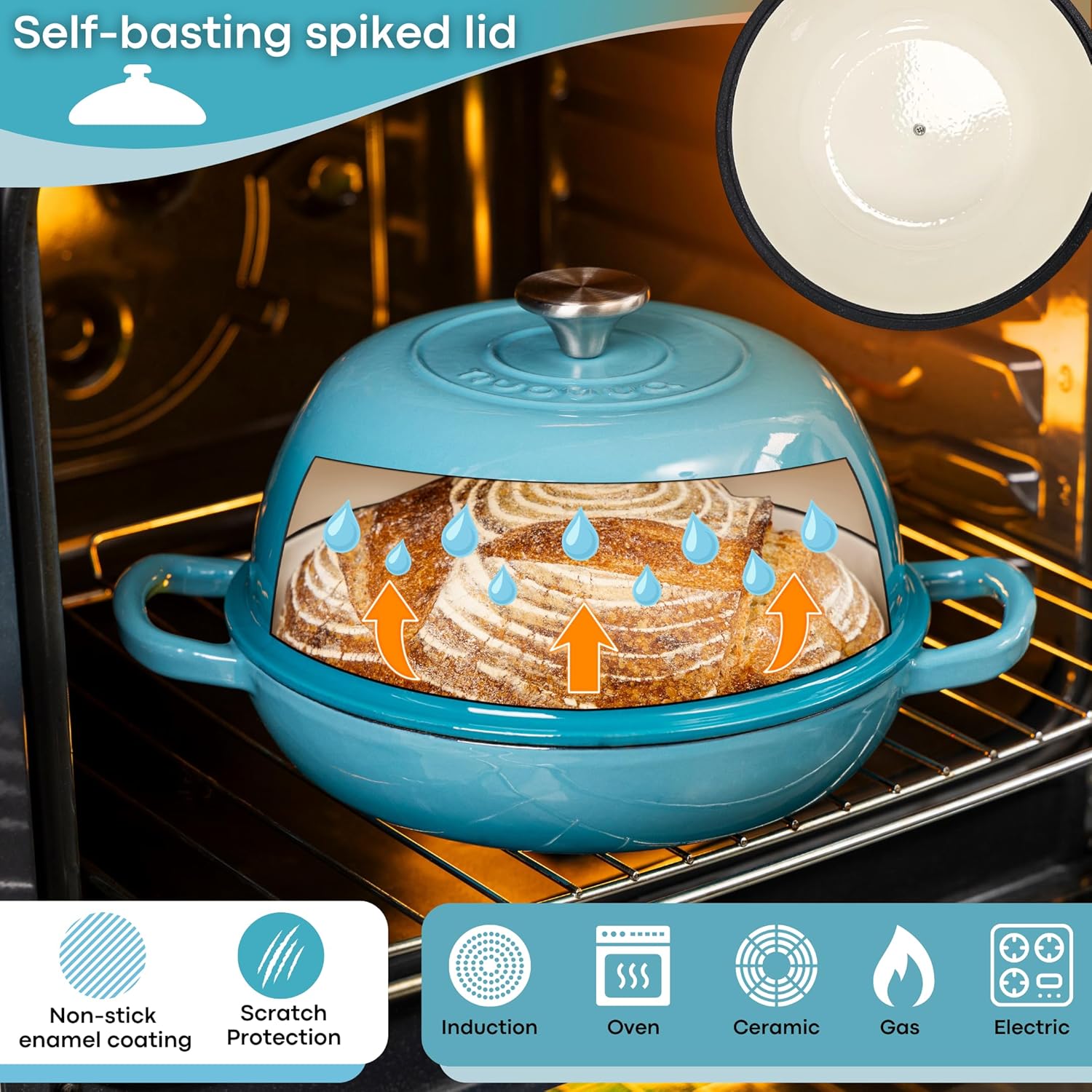 Enamelled Cast Iron Dutch Oven Bread Pot, 5.6 Lite - 26cm (Multiple Colours) by Nuovva