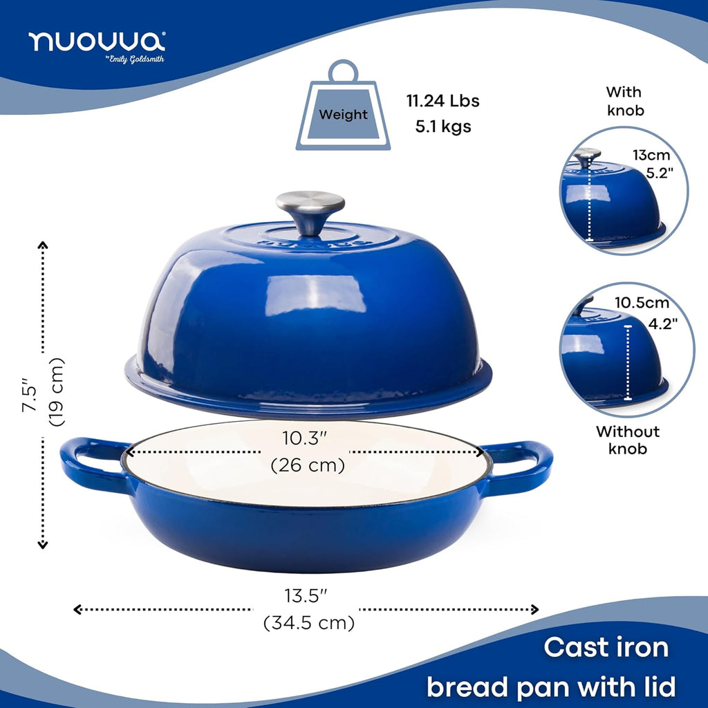 Dark Blue Enamelled Cast Iron Dutch Oven Bread Pot - 5.6 Lite - 26cm, by Nuovva