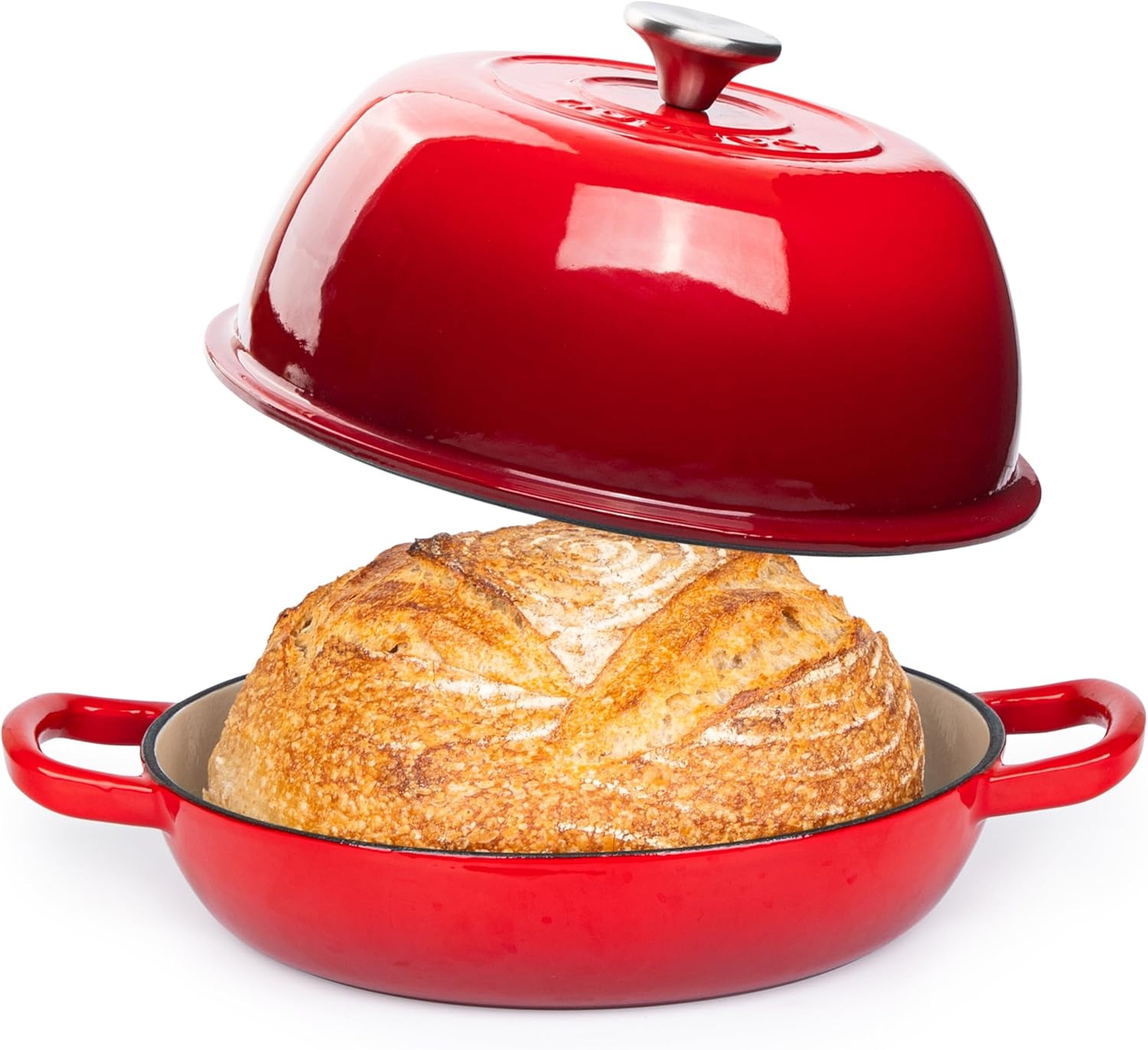 Red Enamelled Cast Iron Dutch Oven Bread Pot - 5.6 Lite - 26cm, by Nuovva