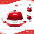 Red Enamelled Cast Iron Dutch Oven Bread Pot - 5.6 Lite - 26cm, by Nuovva