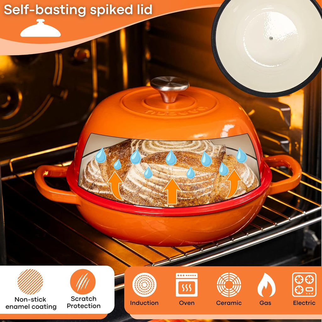Orange Enamelled Cast Iron Dutch Oven Bread Pot - 5.6 Lite - 26cm, by Nuovva