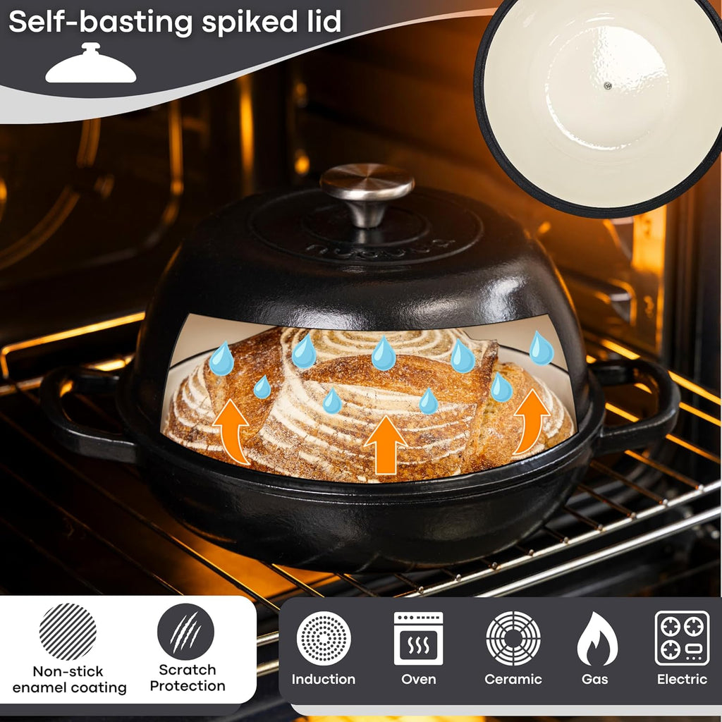 Black Enamelled Cast Iron Dutch Oven Bread Pot - 5.6 Lite - 26cm, by Nuovva