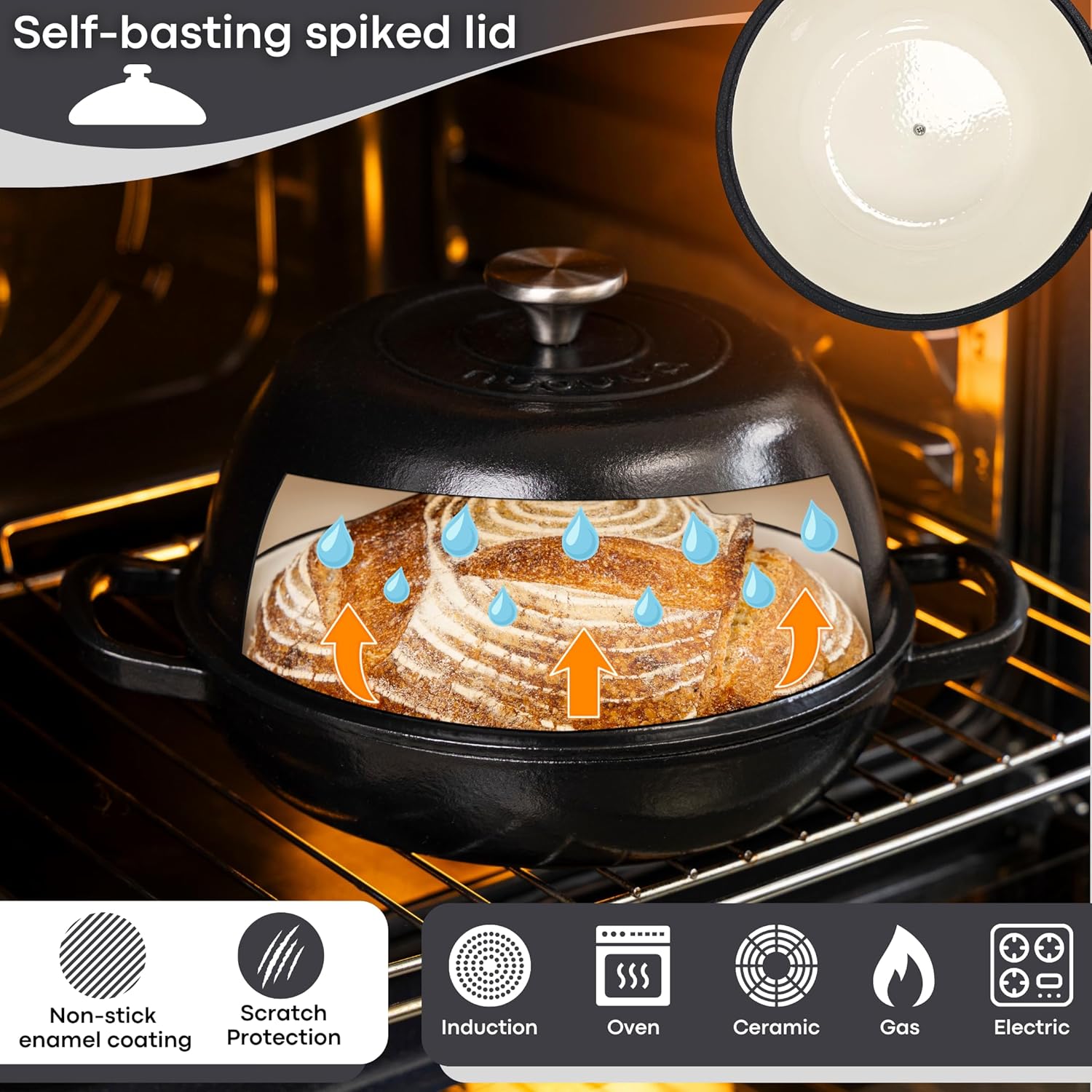 Enamelled Cast Iron Dutch Oven Bread Pot, 5.6 Lite - 26cm (Multiple Colours) by Nuovva