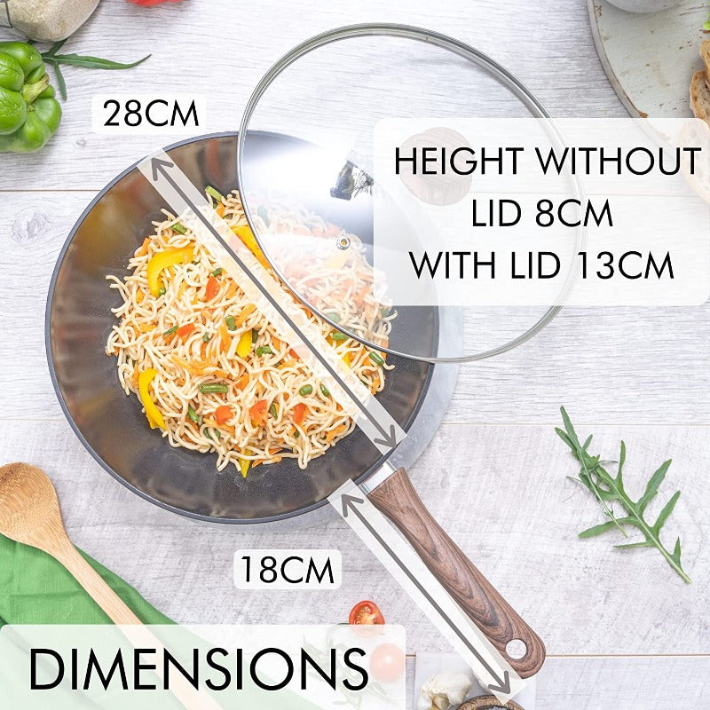 Induction Non-Stick Wok Pan – Deep Stir Fry Pan With Lid - 28cm (Multiple Colours), by Nuovva