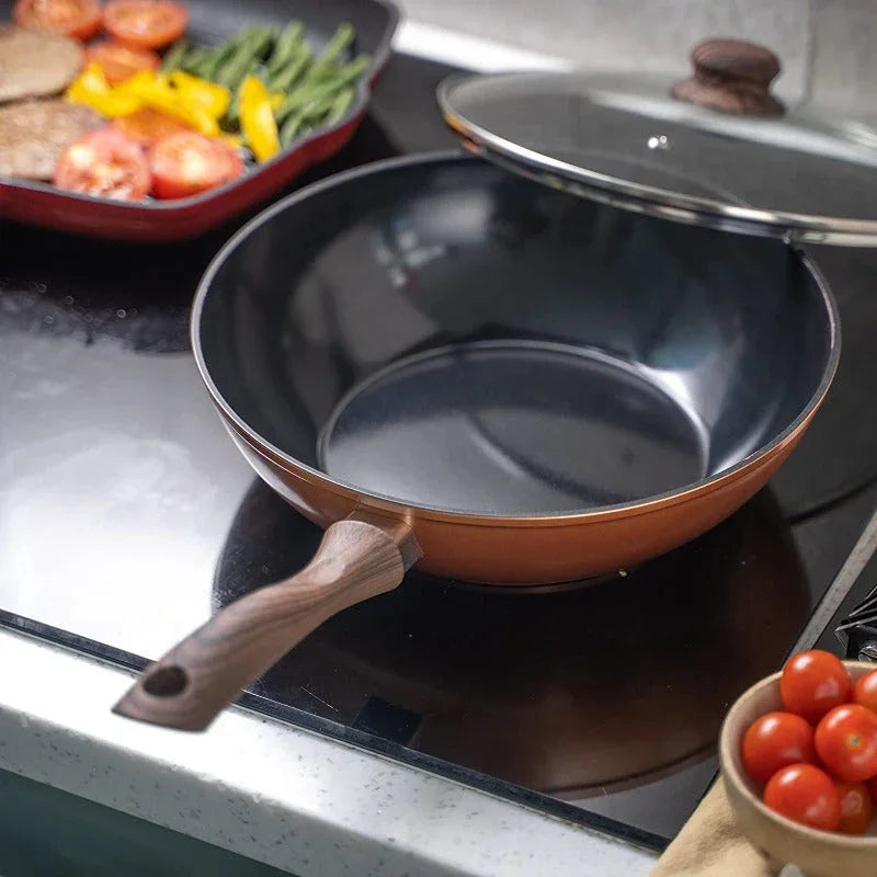Copper Induction Non-Stick Wok Pan – Deep Stir Fry Pan With Lid - 28cm