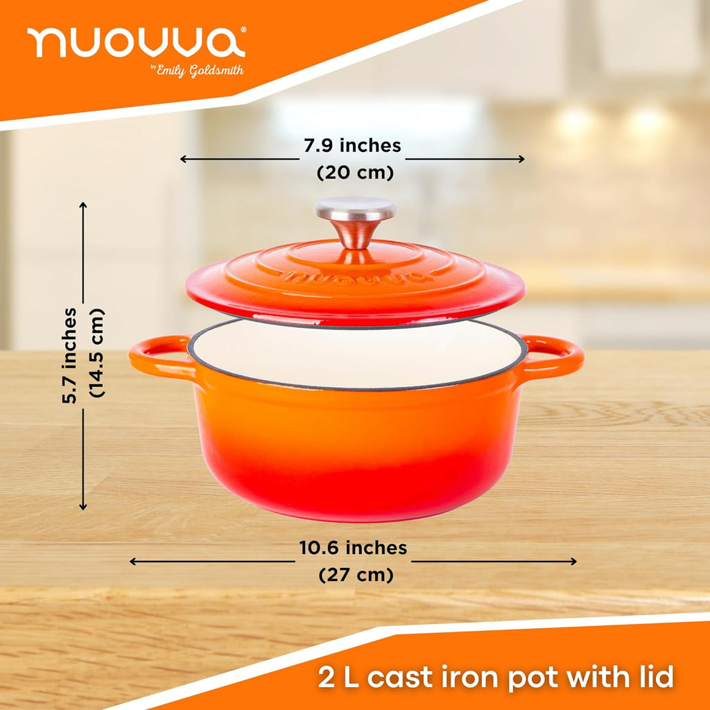 Orange Cast Iron Dutch Oven with Lid - 2L, 20cm