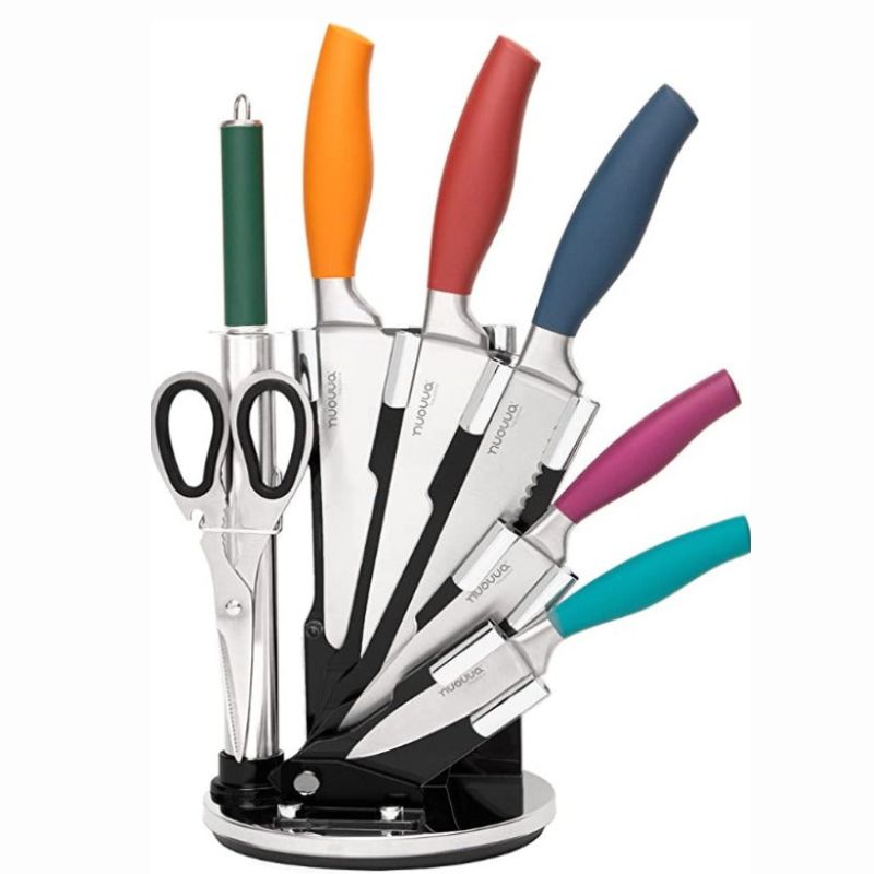 MultiColour Kitchen Knife Set with Rotating Block 7-Piece Set, by Nuovva
