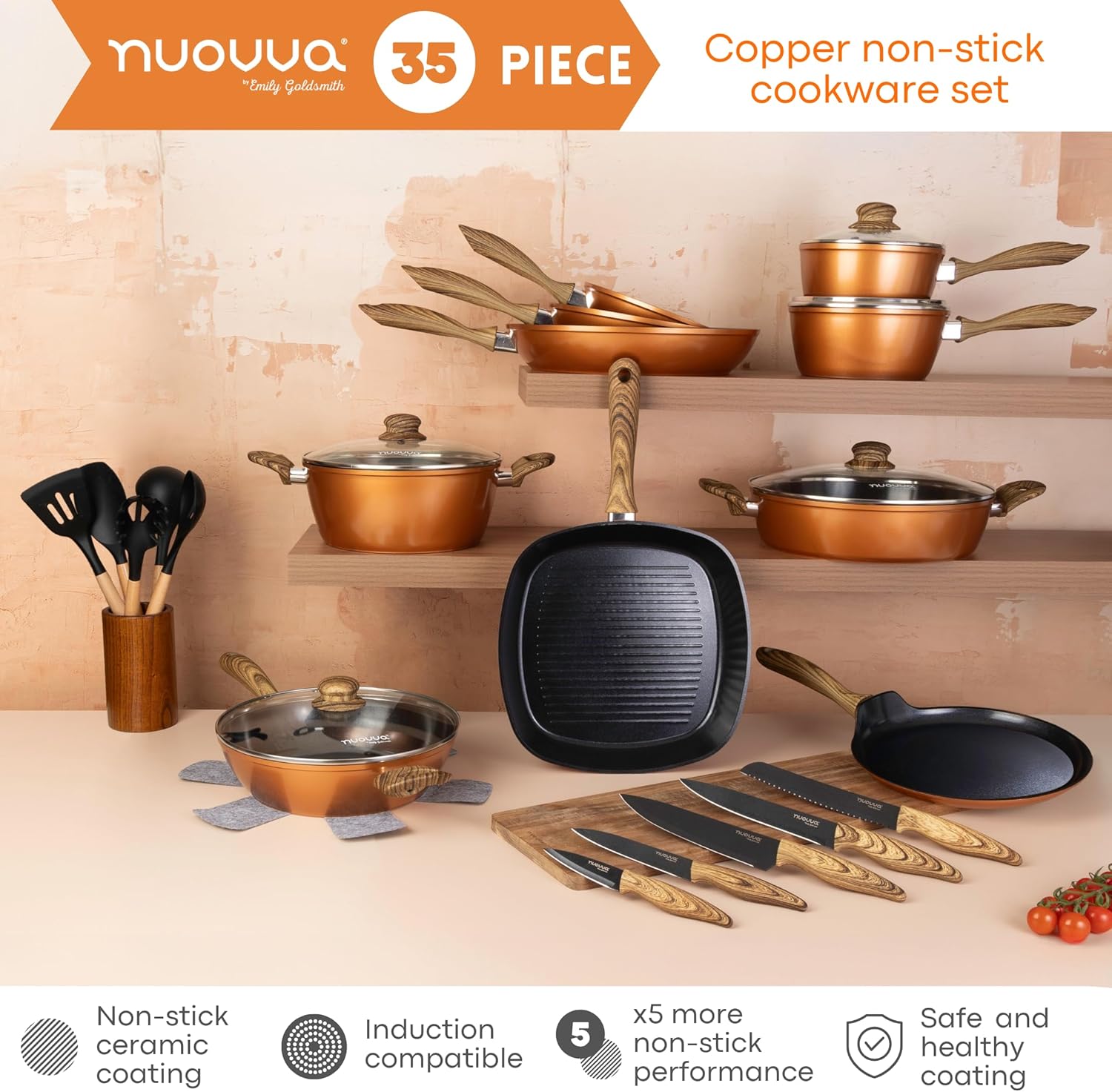 35pcs Kitchen Cookware & Kitchen Knife Set (Multiple Colours)