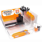 Clear Drawer Organiser Set (Multiple Quantities)  12, 16, 21 & 25 pcs, by Stackzy