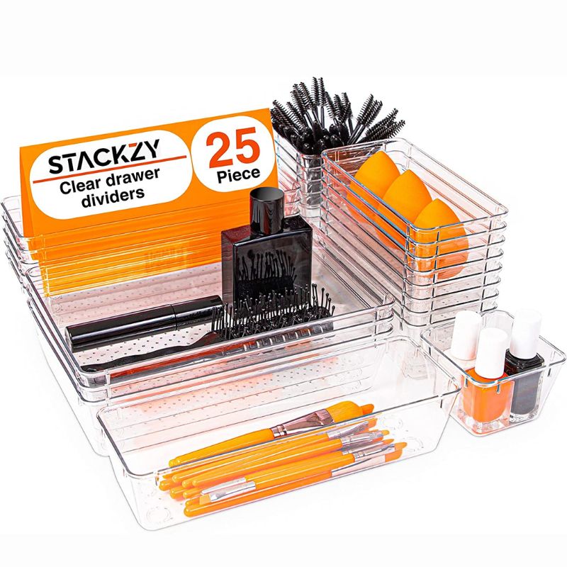 Clear Drawer Organiser Set (Multiple Quantities)  12, 16, 21 & 25 pcs, by Stackzy
