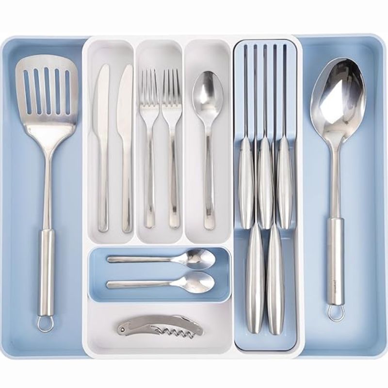 Sky Blue Expandable Cutlery Drawer Organiser Divider, by Nuovva
