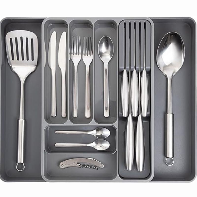 Dark Grey Expandable Cutlery Drawer Organiser Divider, by Nuovva
