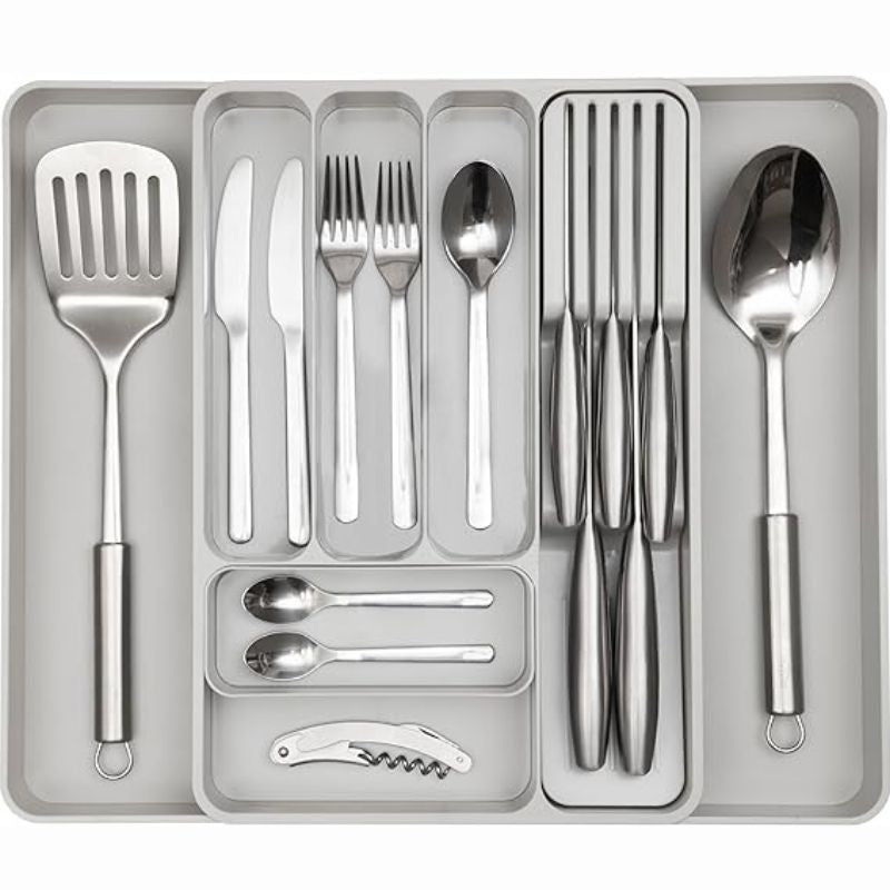 Light Grey Expandable Cutlery Drawer Organiser Divider, by Nuovva